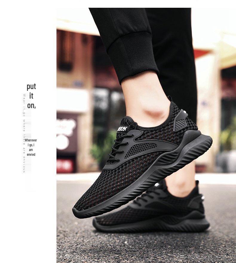 Summer Breathable Men's Mesh Shoes: Fashionable, Lightweight, Casual, Korean Style, Hollow-Out Design for Students.
