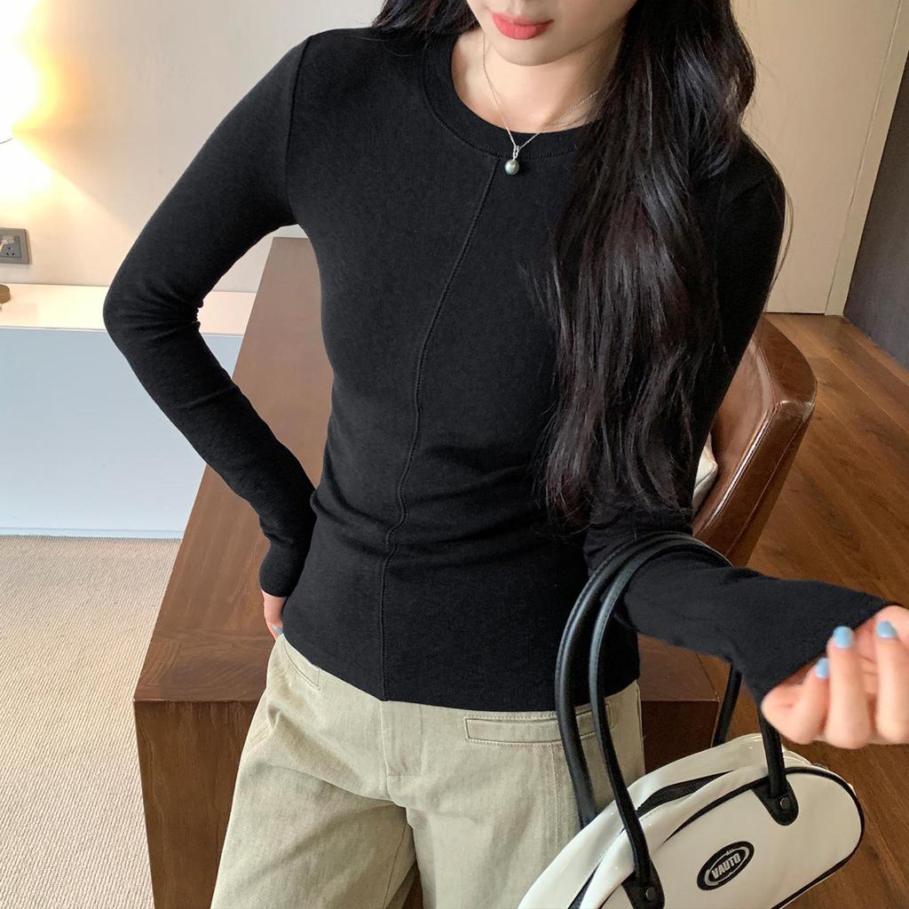 European Grey Slim Fit Round Neck Long Sleeve Women's T-shirt for Autumn/Winter 2025
