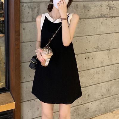 American Retro Patchwork Mini Dress Summer Contrasting Colors Stylish Sleeveless Women's Clothing O-Neck Casual A-Line Dresses