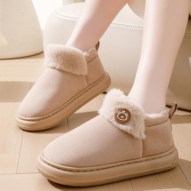 Winter bag heel thermal cotton slippers outer wear thick bottom non-slip piled thickened home indoor plush cotton shoes