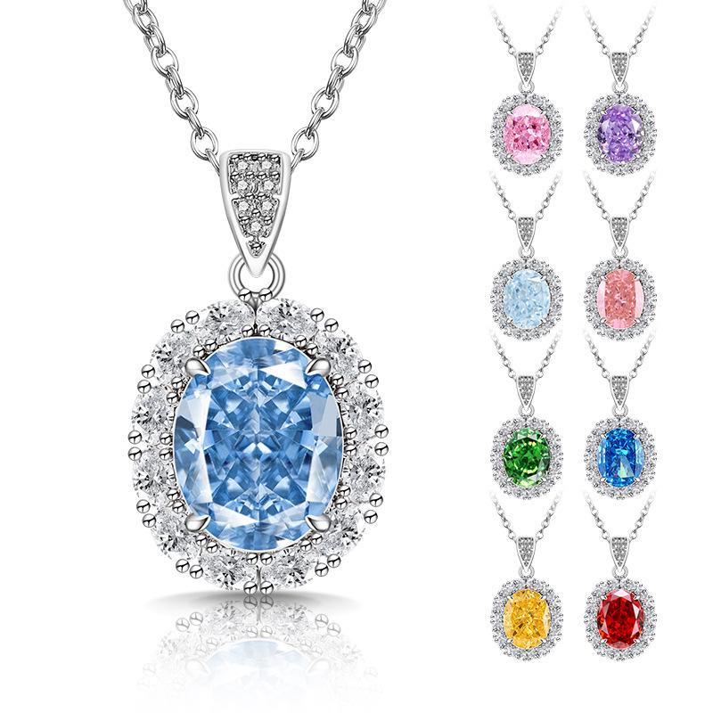 Flashy Ice Flower Cut Gemstone Necklace with High Carbon Diamond Pendant - Women's Fashionable Luxury Jewelry