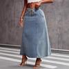 Retro European-American Women's Washed Denim Summer Skirt with Drawstring Waist