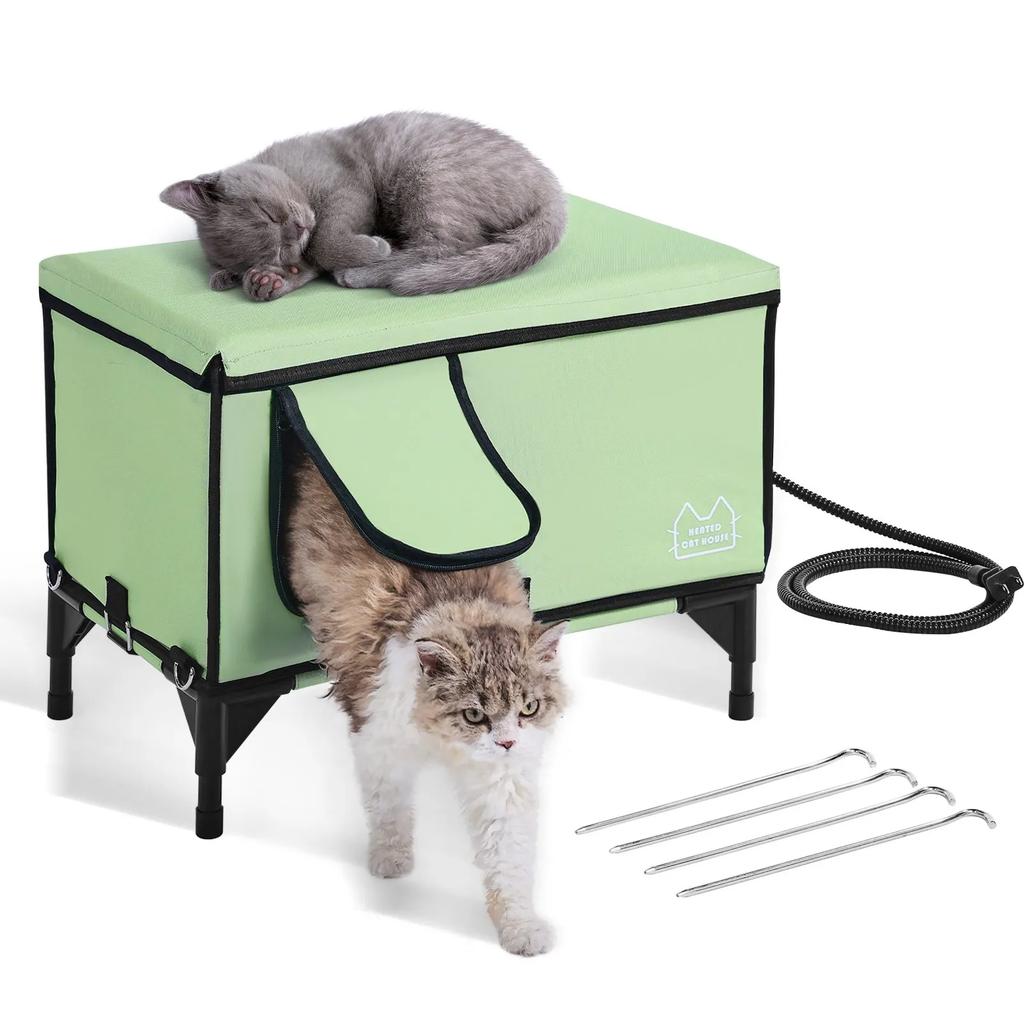 VEVOR Elevated Heated Cat House, Cuboid Kitty Shelter with Adjustable Temperature and Timer