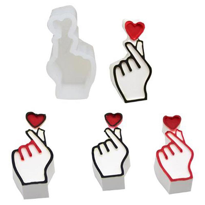 3D Mini Heart Gesture Candle Silicone Mold Diy Geometry Candle Maker Chocolate Plaster Handmade Soap Resin Mold Home Decoration