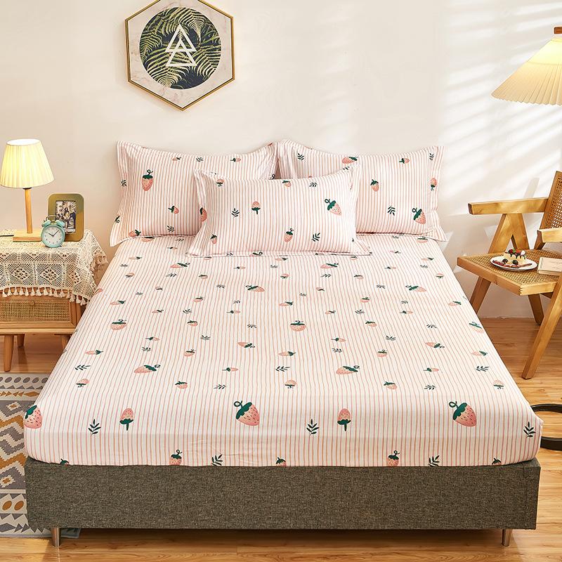 

1pc 100% Cotton Fitted Sheet Stripe Style Skin-friendly Bed Cover with Elastic Band Single/queen/king Size (without Pillowcases) 180x200cm