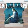 Jesus Christ King Queen Duvet Cover Christianity Bedding Set Western Religion Quilt Cover Blue-green Polyester Comforter Cover