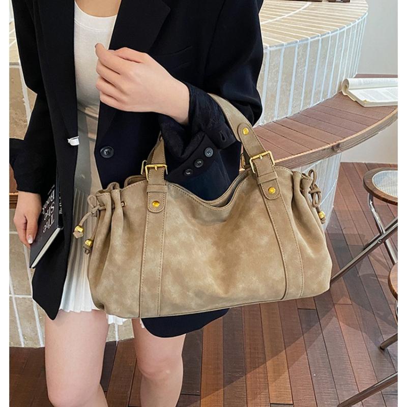 Handbag Fashion Retro Frosted Loose Pleated Soft Leather Women's Bag Simple Commuting Tote Bag