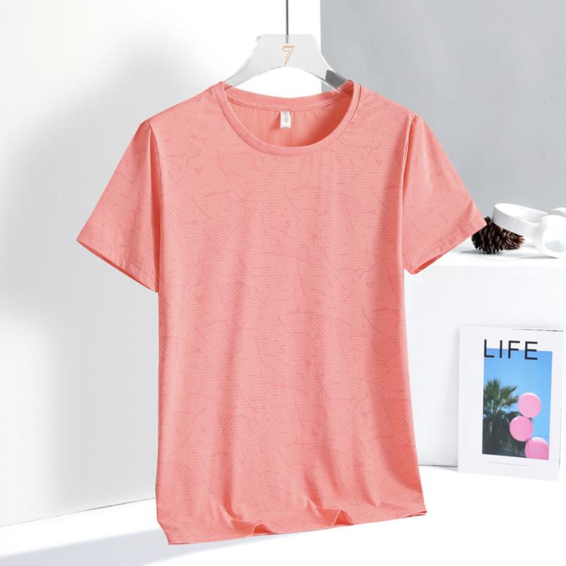 Ice Silk T-shirt for Women, Summer Quick Drying Sports Fitness Short Sleeved Round Neck T-shirt, Ice Silk Women's Top