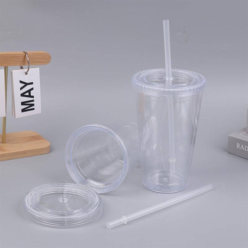 Clear Tumbler With Straw Reusable Transparent Double-Layer Water Bottle For Coffee Milk Diy Smoothie Cup Drinkware 1Pc