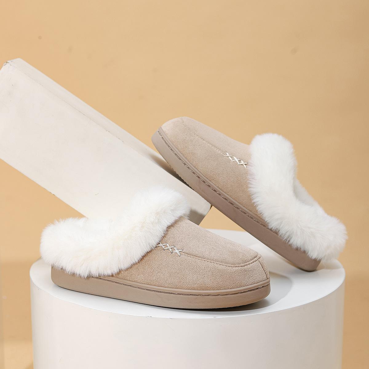 

Fashion New Fluffy Slippers for Couples Non Slip Warm Home Cotton Slippers with Heel White Plush 36-37 хаки