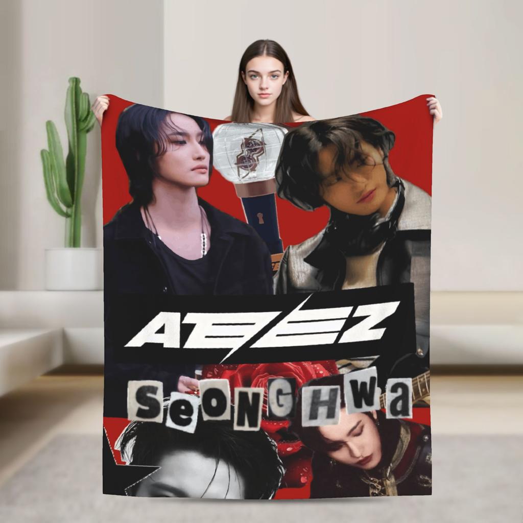 Warm Blankets Picnic Kpop Ateez Choi San Throw Blanket Flannel Bedspread For Living Room Novelty Sofa Bed Cover