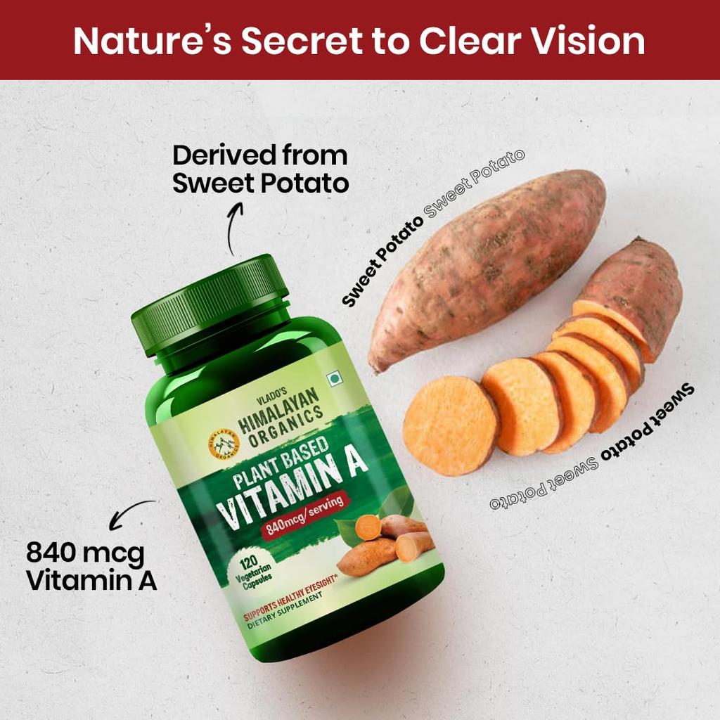 Vlado’s Himalayan Organics Plant Based Vitamin A Supplement 840 Mg Antioxidant Support For Eyes And Skin 120 Capsules