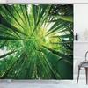 Sage Green Shower Curtain, Modern Japanese Floral Huddle With Geometric Lines On Blurry Effect Back, Cloth Fabric Bath
