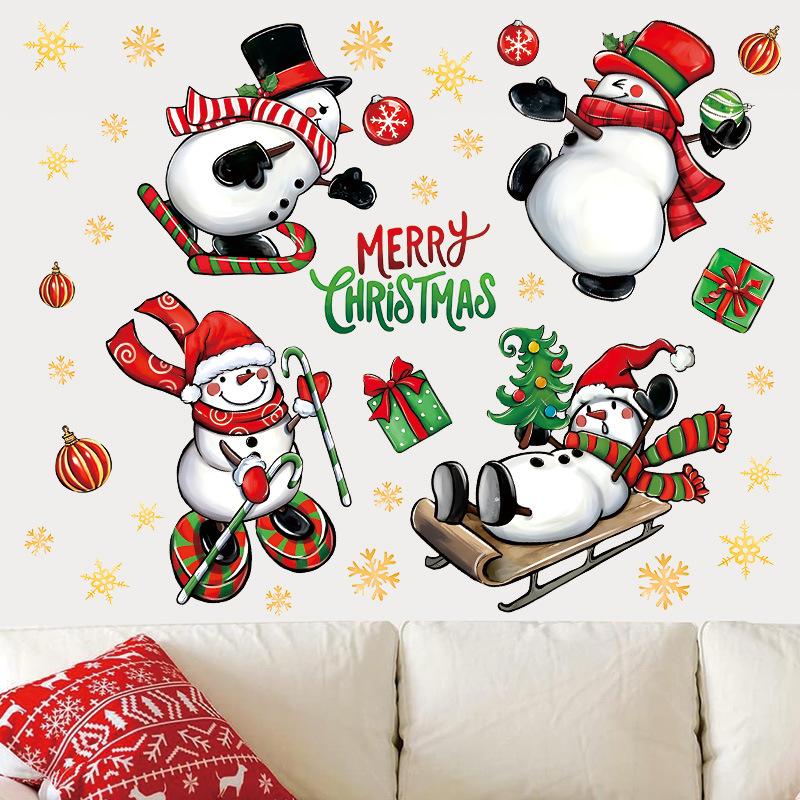 Merry Christmas glass window decoration sticker self-adhesive material white cartoon snowman gift home wall sticker
