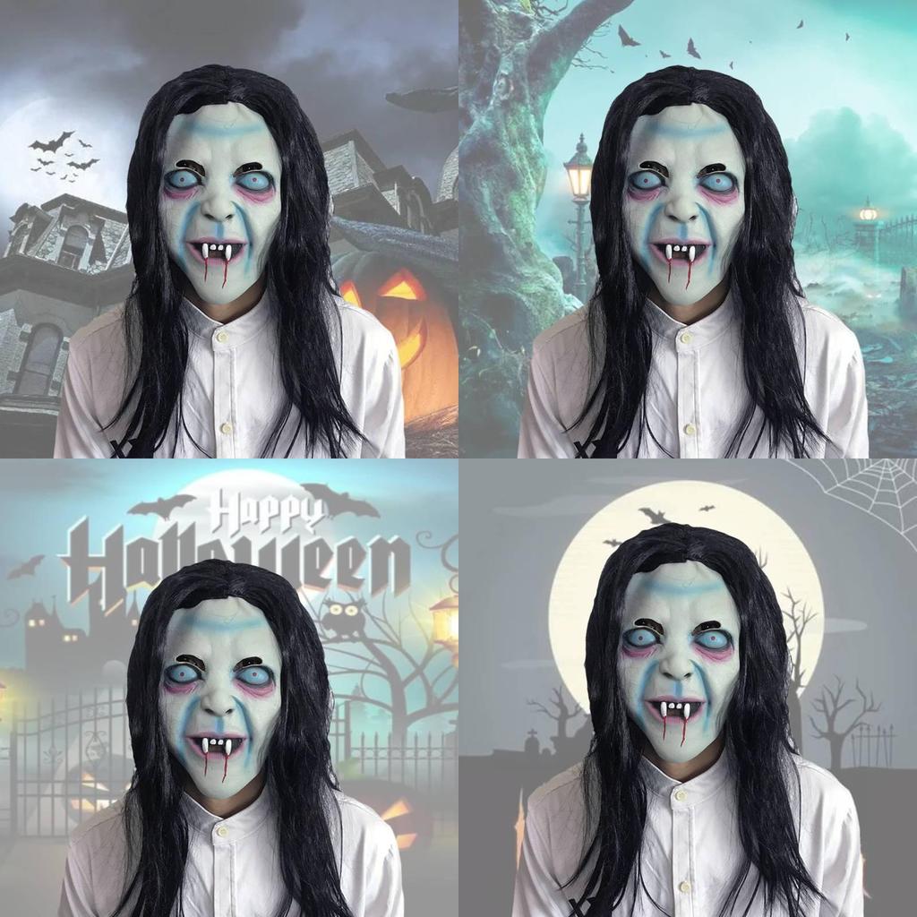 Scary Long Haired Witch Mask Creepy Ghost Face For Halloween Party Or Cosplay Events