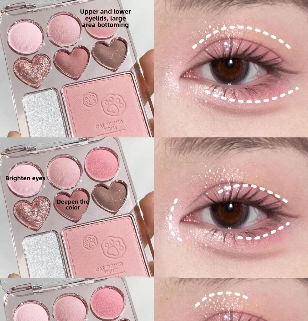 Pink Orange Eyeshadow Palette 8-Colors Facial Blusher Highlighters Brightening Lasting Heart-shaped Eye Shadow Make Up Cosmetics
