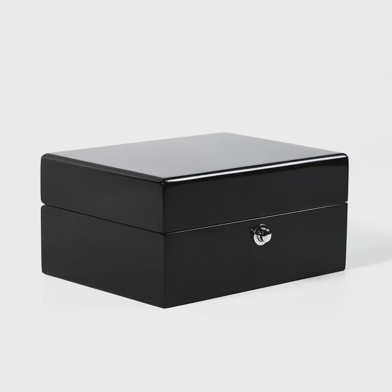 Black Piano Lacquer Round Wooden Watch Box with Lock and Flip Cover