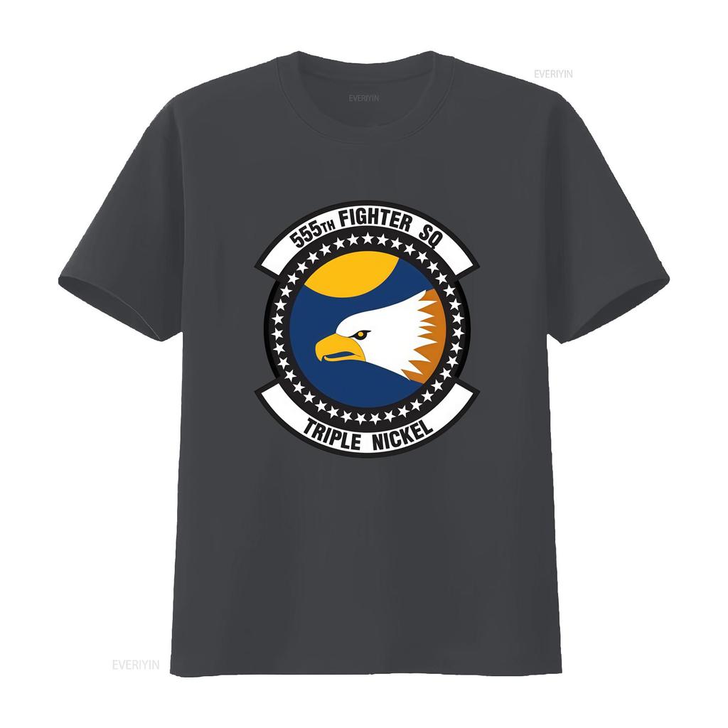 USAF Licensed 555th Fighter Squadron T Shirt D3 Triple Nickel Design with Eagle Logo vintage Washed Stretched Casual Slightly