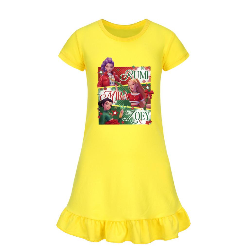 5167 Kids Girls Christmas New Year Mira Zoey Rumi Printed Ruffle Short Sleeves Casual Dress