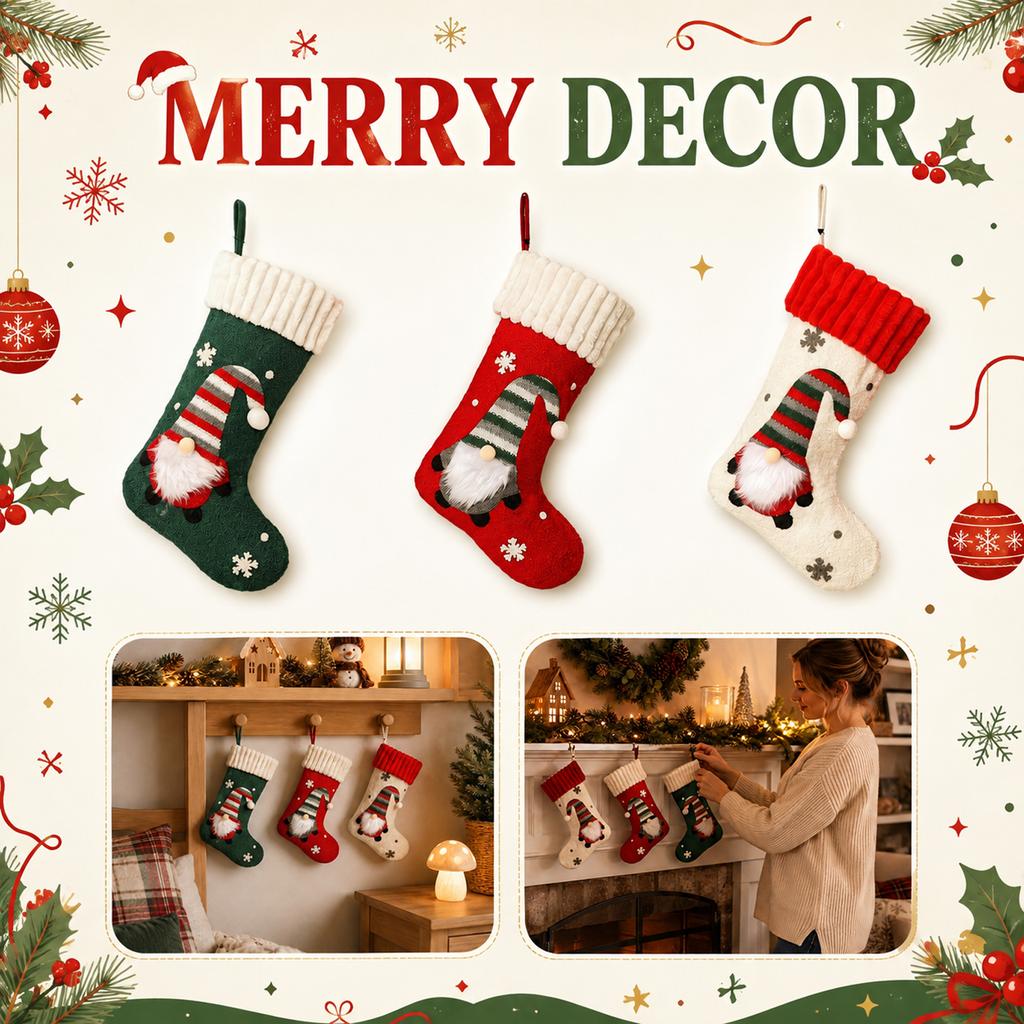 Plush Christmas Stocking Gift Bag for Tree Ornament Holiday Decoration