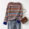 Women's European Retro Fair Isle Long Sleeve Color Block Knitted Sweater Top