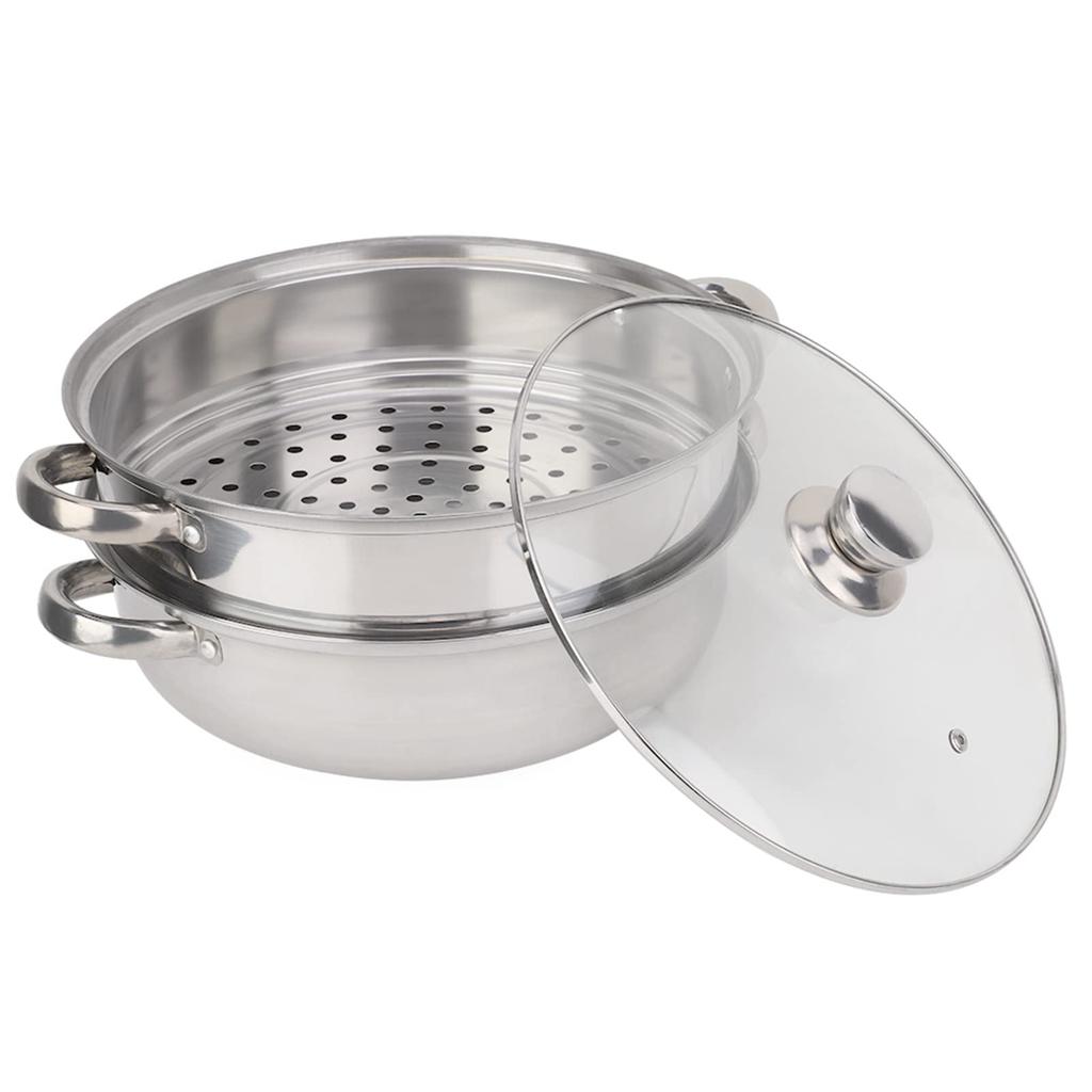 Stainless Steel Double Boiler Steamer with Handles, Soup Steamer Pot for Home Kitchen
