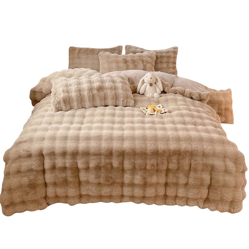 Muji Milk Fleece & Faux Rabbit Fur 4-Piece Bedding Set Flat Sheet Style (Quilt Cover 200x230cm)