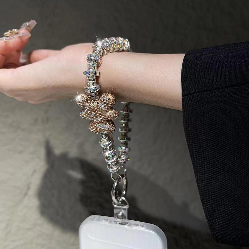 New Diamond Encrusted Love Bear Mobile phone Lanyard Short Handheld Phone Chain Female Wrist Hanging Chain Flash Diamond Female