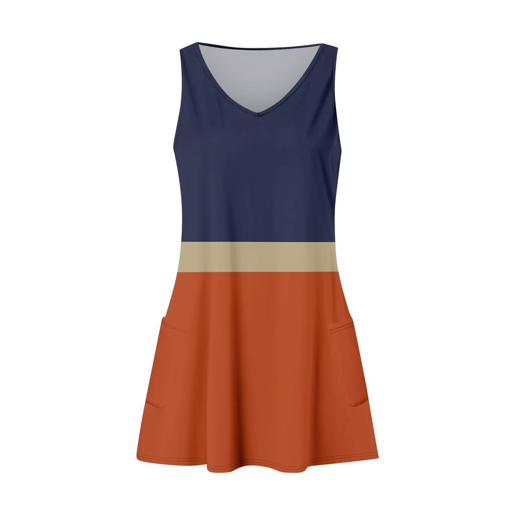 Women's Casual Print Summer Bohemian Beach Dress With Pockets V Neck Tank Dress