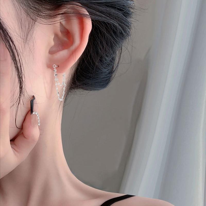 Cercei cu ciucuri dublu strat cu lanț de buze pentru femei, design cercei eleganți