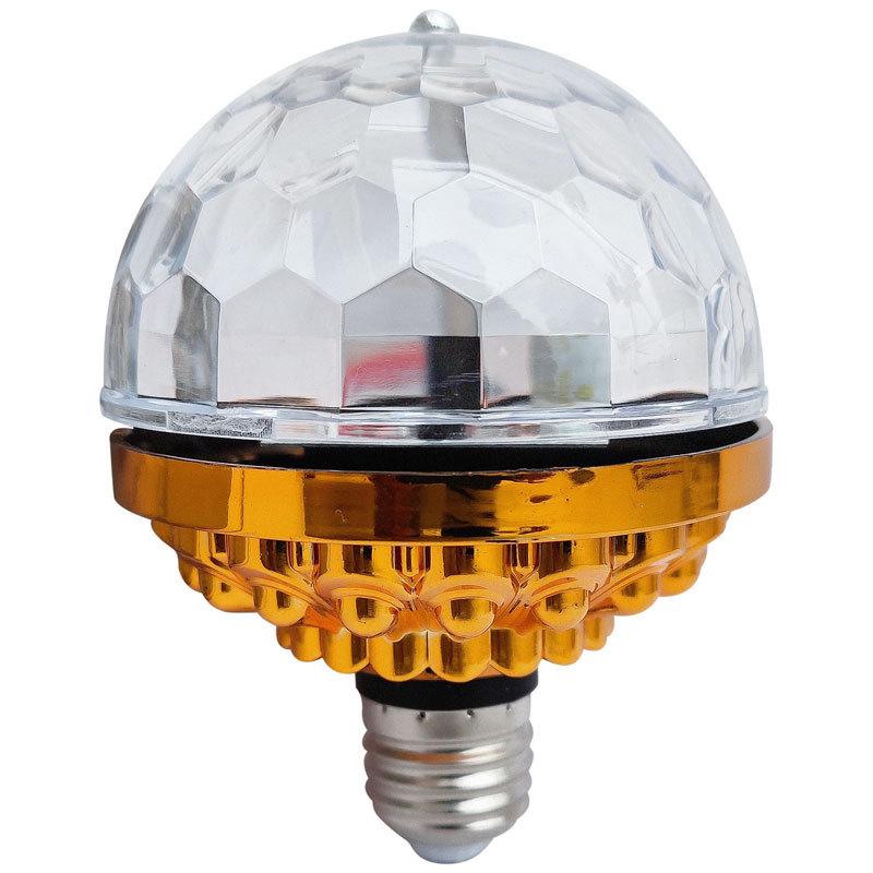 Golden LED Rotating Magic Ball Light - Six-Color Crystal Bulb with E27 Base for KTV Strobe and Atmosphere Lighting