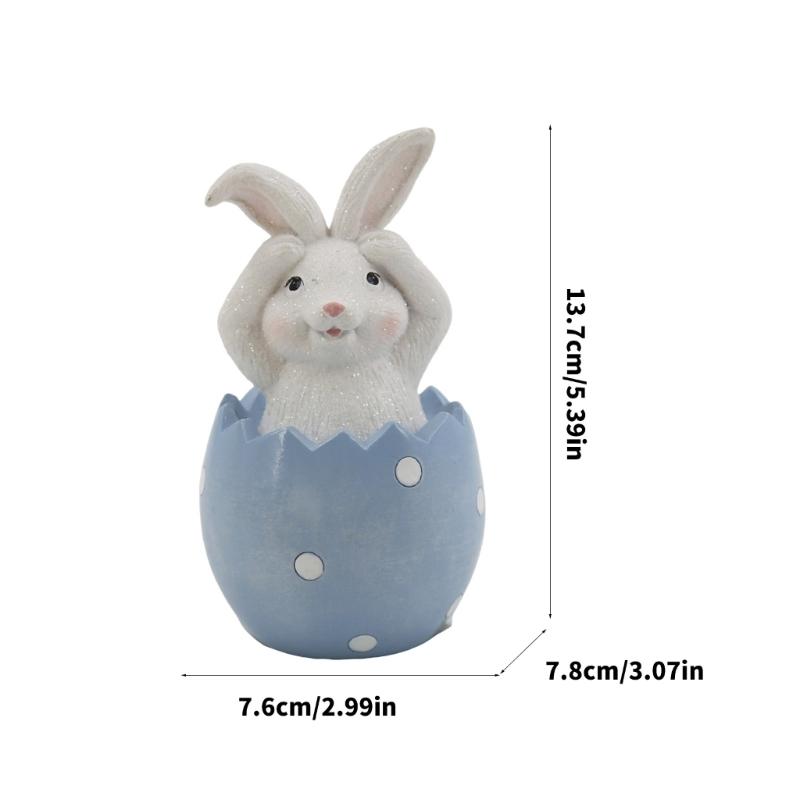 Eggshells Bunnys Easters Decoration Polyresin Rabbit Statue for Home and Farmhouses Spring Decoration