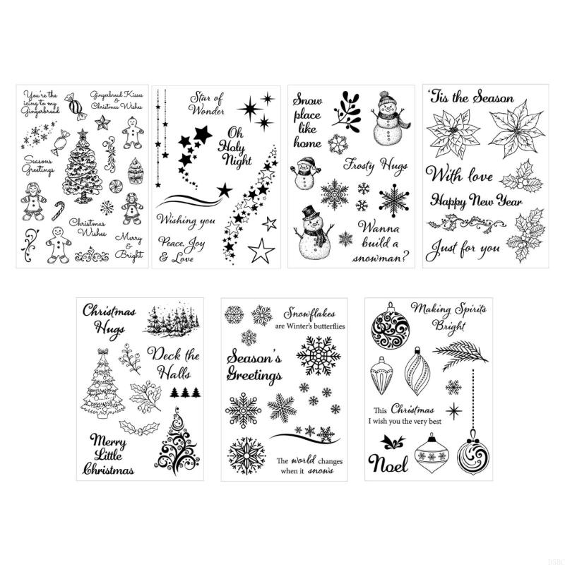 7Pcs Christmas Snowflakes Stamper Clear Silicone Stamper for Holiday Card Making