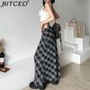 BITCED Summer Women's Solid-Color Slim-Fit Pencil Skirt Street Style High-Waisted Plaid Skirt