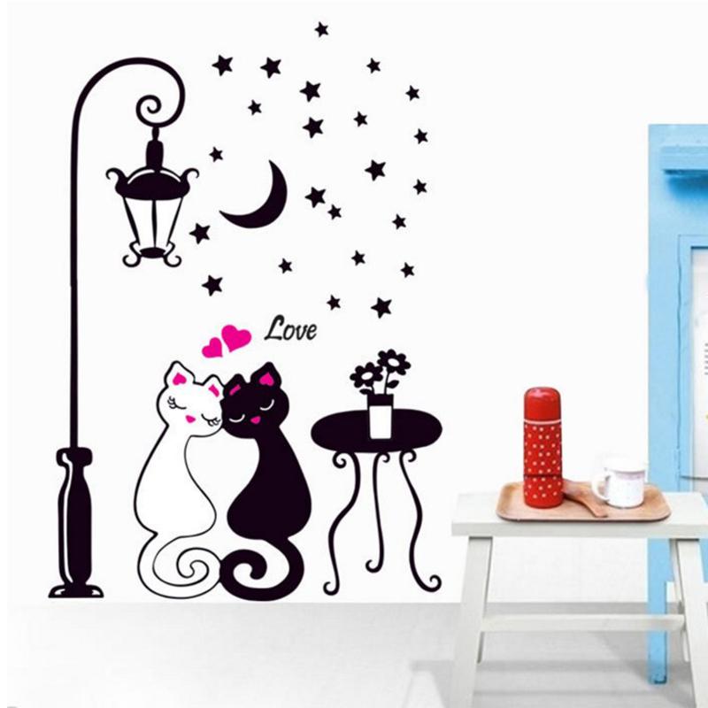 Couples Cartoon Cats Wall Sticker Bedroom Living Room Wall Stickers Decorative Decals Cute Animals Home Decor Mural Art for Kids