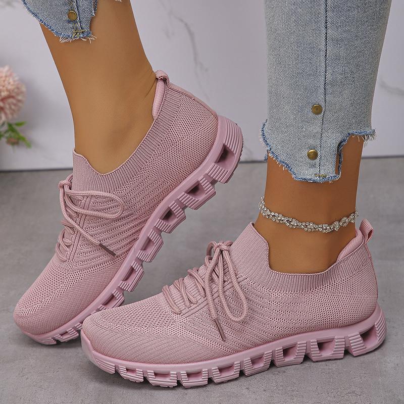 Fashion Women's Breathable Lightweight Running Shoes Plus Size Mesh Knitted Platform Sneakers Woman Fashion Non Slip White Tennis Shoes
