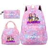 3Pcs/set Anime Cartoon Printed Backpack Handbag Pencil Case for Teenger Student Girl Boy Large Capacity Waterproof Bookbag