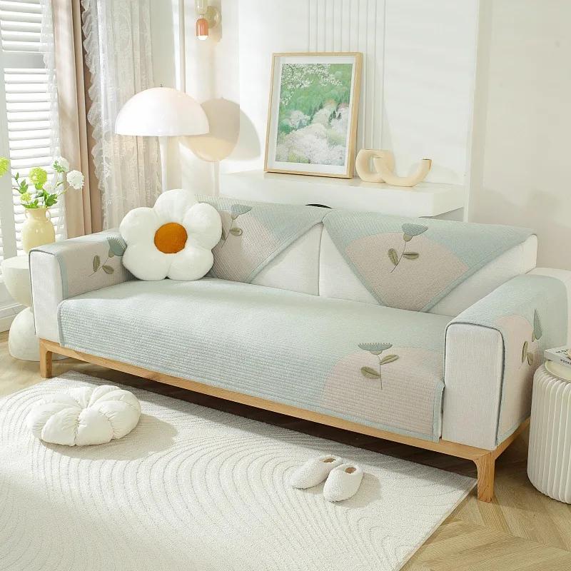 

Всесезонный хлопковый нескользящий чехол для дивана, стеганый чехол для сиденья для гостиной, простой растительный узор, чехол для украшения дома 90x90cm-1 piece