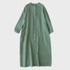 Japanese Style Stand-Up Collar Linen Shirt Dress - Loose Fit