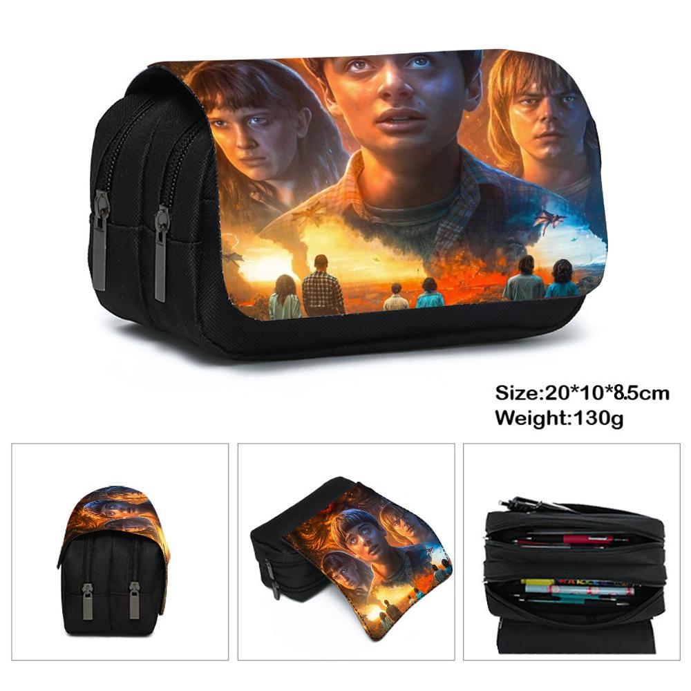 Stranger Things 5 Pencil Case, Large Capacity Multi-Layer Storage, Wear-Resistant Oxford Cloth Student Stationery Bag