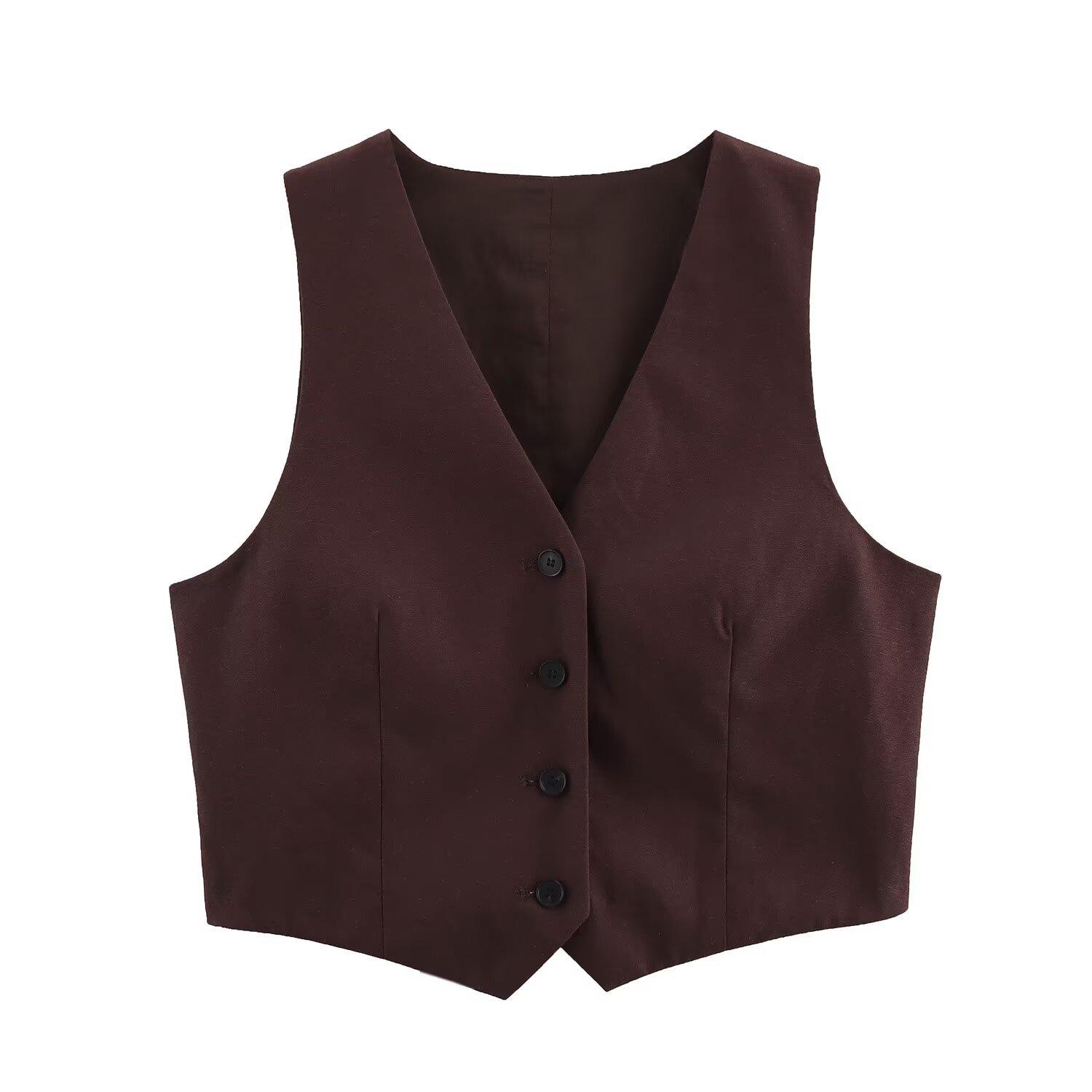 

Весна 2025 Европейский и американский женский комплект жилет с открытой спиной и брюки прямого кроя L