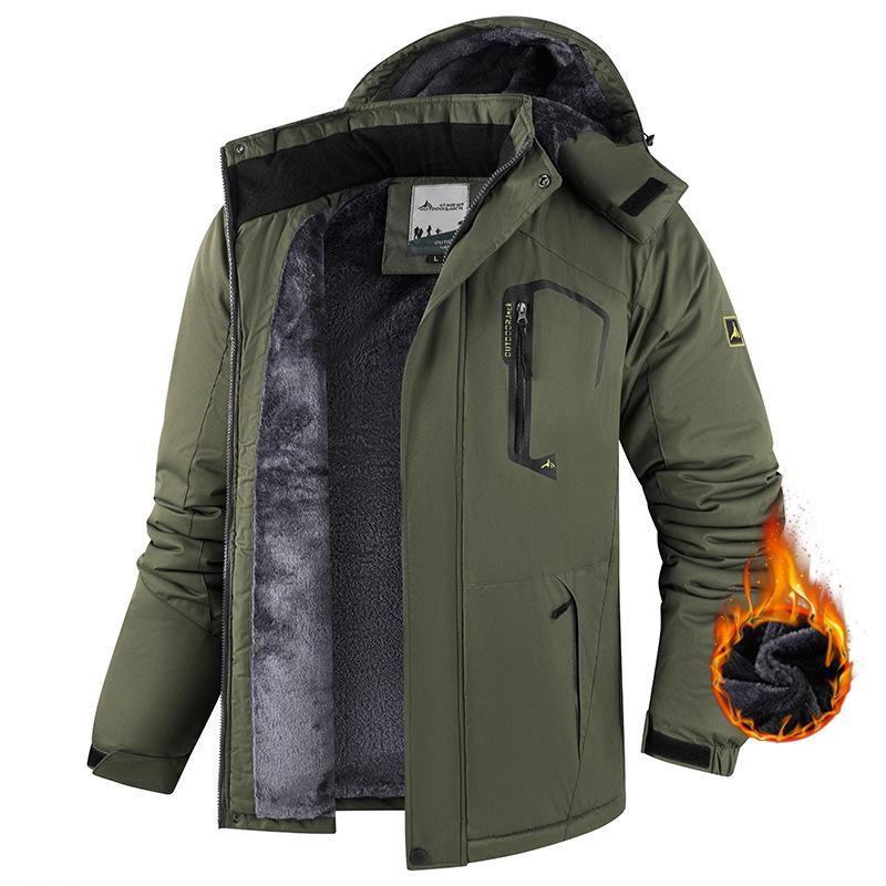 Cross-Border Outdoor Windproof Plus-Size Fleece-Lined Winter Windbreaker Jacket for Skiing and Fishing