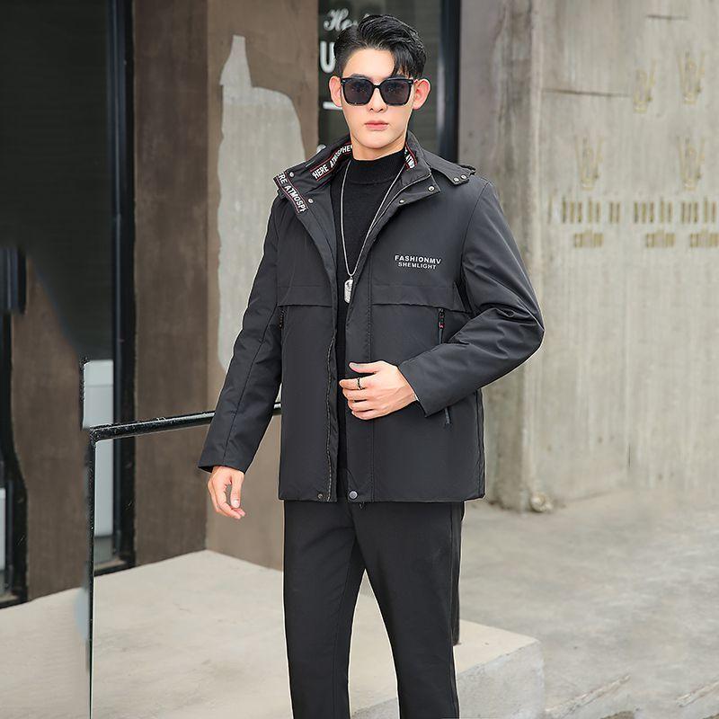 Men's Casual Business Parka with Detachable Hood and Thickened Coat