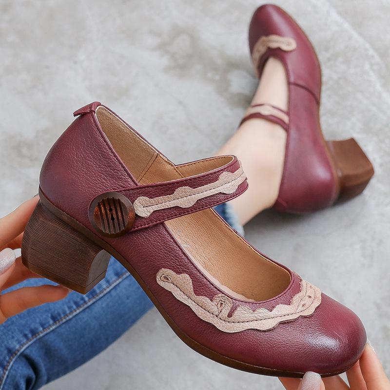 Women Shoes Platform Sandals Genuine Leather 2023 New Buckle Strap Print Retro Handmade Concise Leisure Ladies Sandals