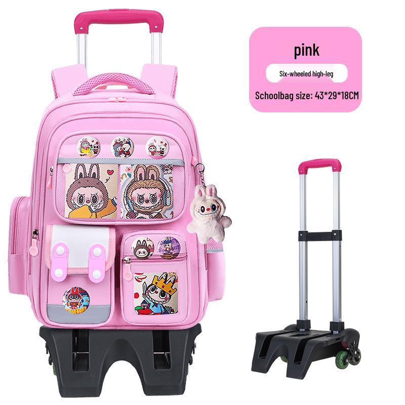 Cartoon Trolley Backpack for Grade 2-6 Students - Large Capacity Schoolbag for Boys & Girls