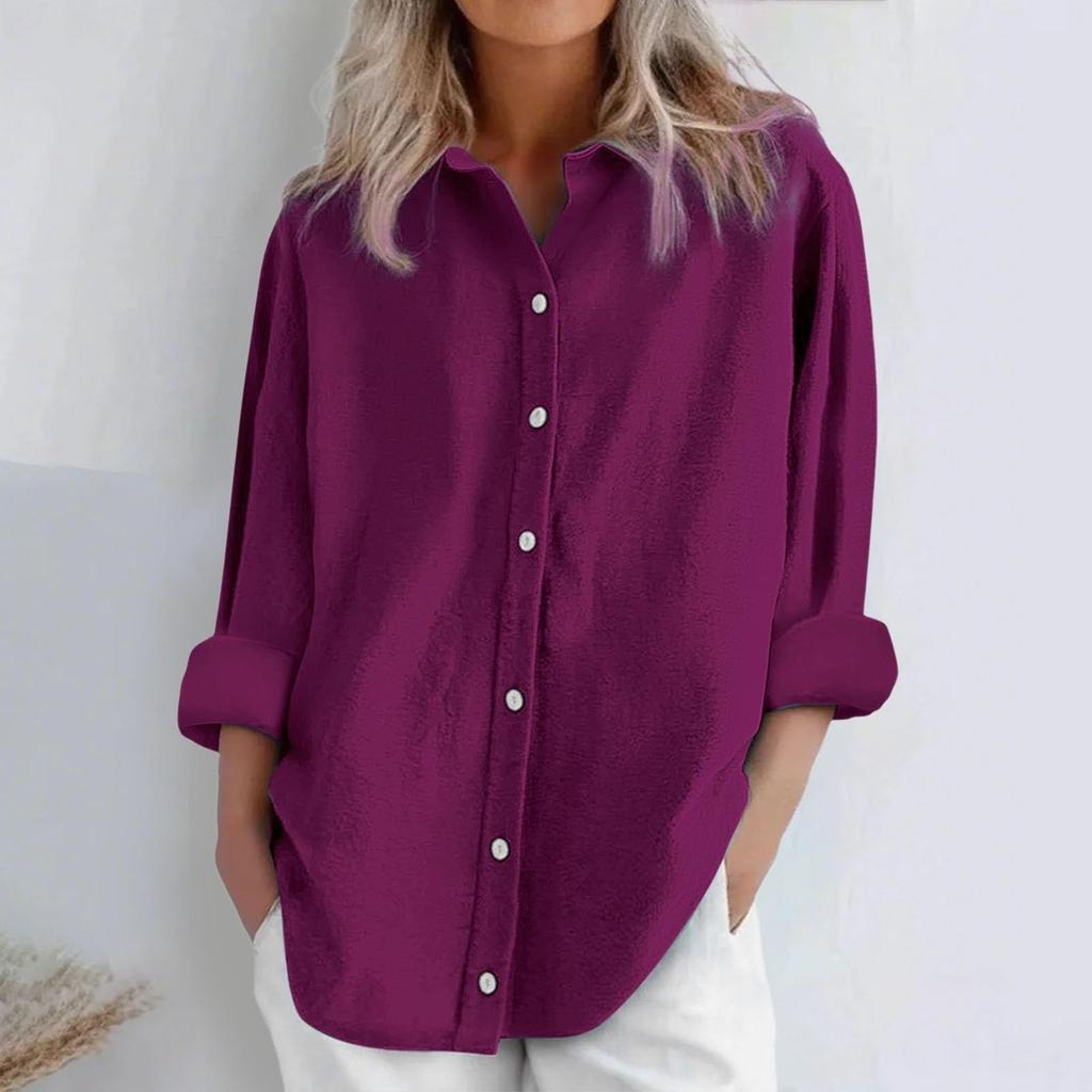 Women's Fashion Casual Solid Colour Cotton Button Cardigan Long Sleeve Top