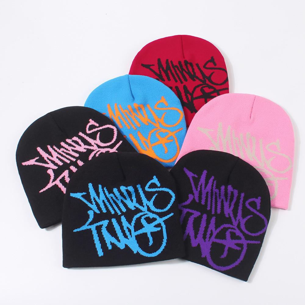 New Arrival Letter Print Knitted Hat Women Star Embroidery Warm Ear Protection Beanie Men