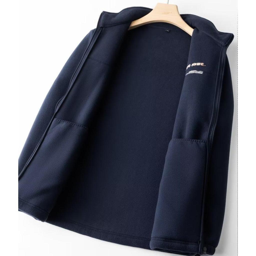 Men's Plus Size Stand Collar Fleece Jacket - Loose Fit for Spring and Autumn