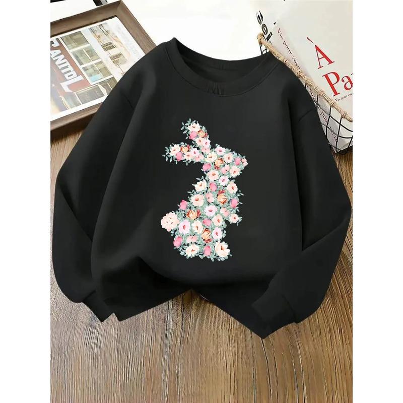 European sizes Crewneck Sweatshirt for Kids Featuring a Floral Design in Pink And White, Soft And Comfy Sportswear Is Perfect for Casual Outings