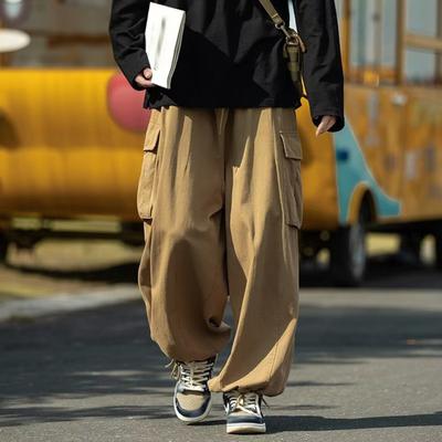 Men Cargo Pants Oversized Solid Color Vintage Style Corduroy High Street Style Straight Wide Leg Multi Pockets Streetwear Outdoor Travel Trousers
